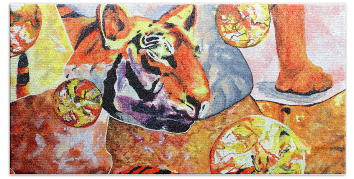 Tiger Mosaic Beach Towel featuring the painting Tiger Mosaic by Daniel Janda
