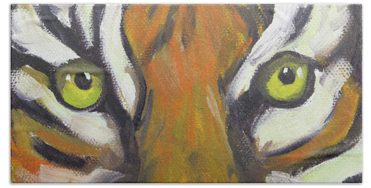 Tiger Beach Towel featuring the painting Tiger by Nancy Merkle