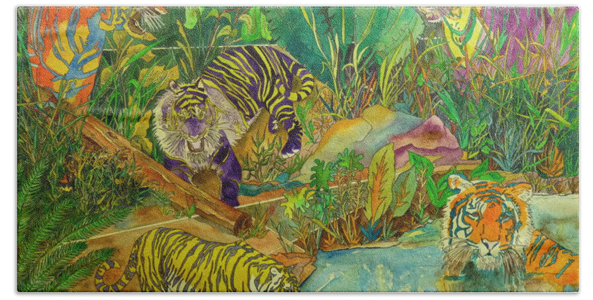 Wildlife Beach Towel featuring the painting Tigeri by Karen Merry