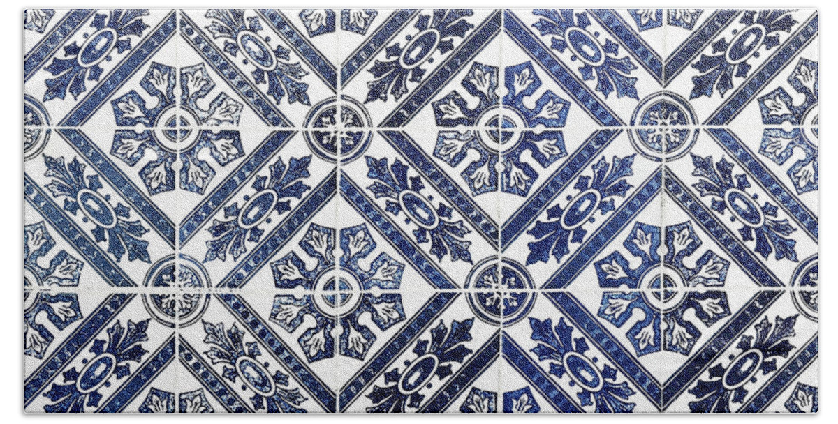 Blue Tiles Beach Towel featuring the digital art Tiles Mosaic Design Azulejo Portuguese Decorative Art VII by Irina Sztukowski