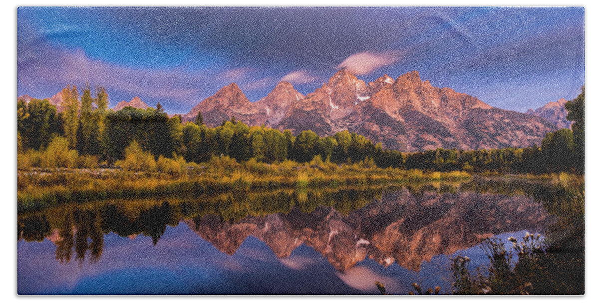 Long Exposure Beach Towel featuring the photograph Time Stops over Tetons by Edgars Erglis