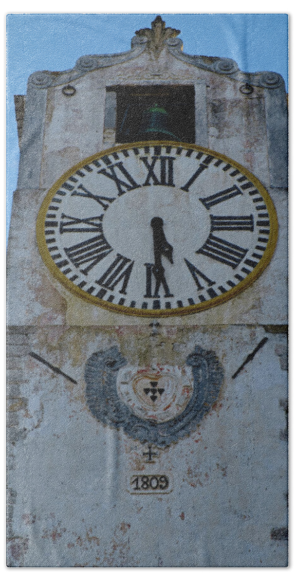 Saint Mary's Church Beach Towel featuring the photograph Timeless Beauty Saint Marys Church Clock Tower in Tavira by Angelo DeVal