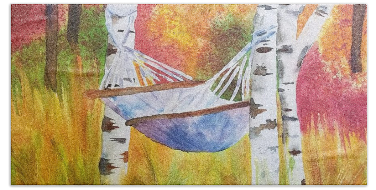Hammock Beach Towel featuring the painting Tims' Dream by Ann Frederick