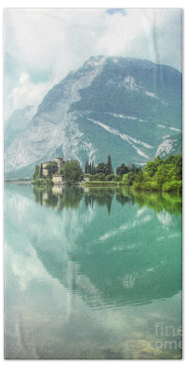 National Beach Towel featuring the photograph Toblino Lake and Castle - Italy by Paolo Signorini