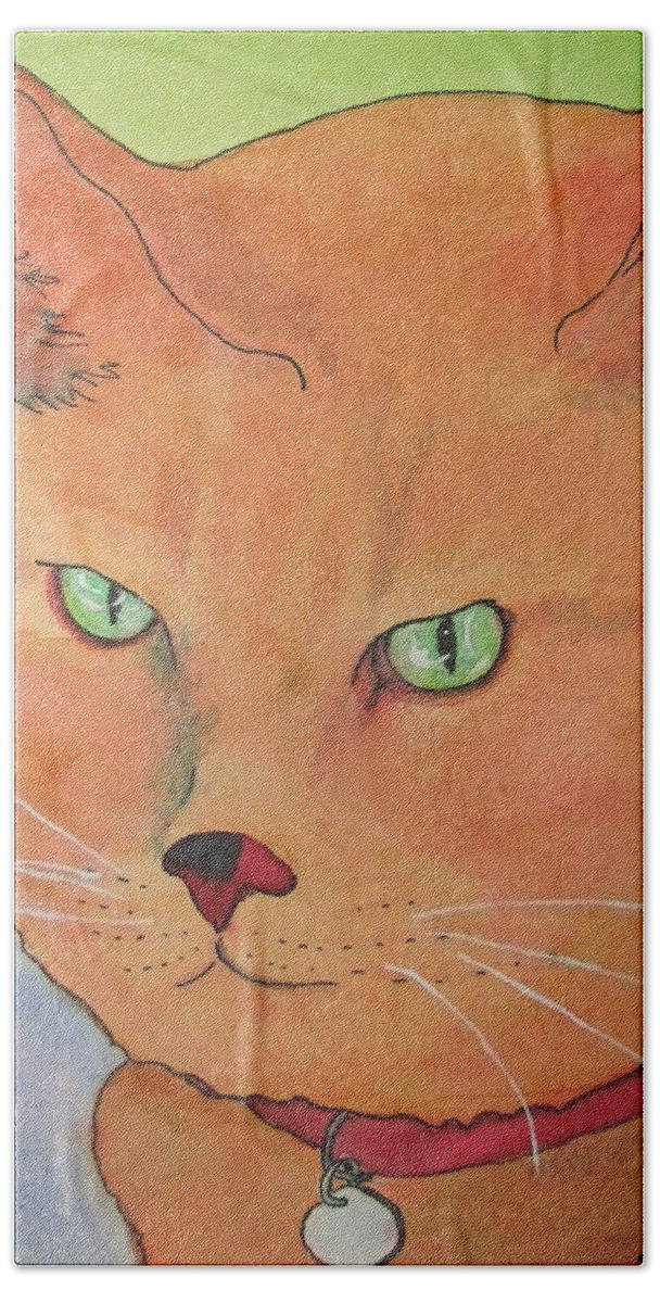 Kittycat Beach Towel featuring the painting Tommy by Mary Ellen Mueller Legault