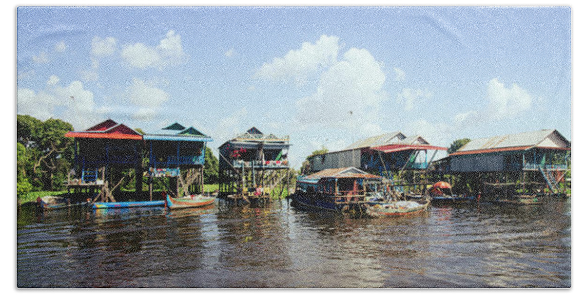 Panoramic Beach Towel featuring the photograph Tonlesap lake cambodia floating village by Sonny Ryse