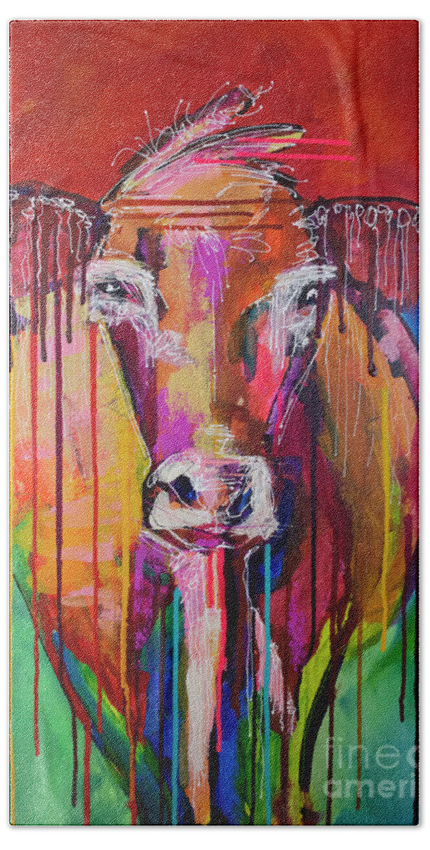 Cow Beach Towel featuring the painting Too Moo for Yoo III by Robin Valenzuela