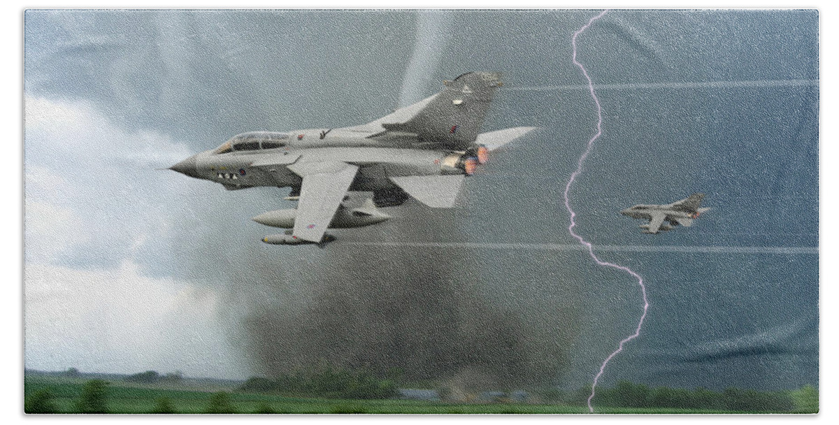 Panavia Beach Towel featuring the digital art Tornados In The Storm by Custom Aviation Art