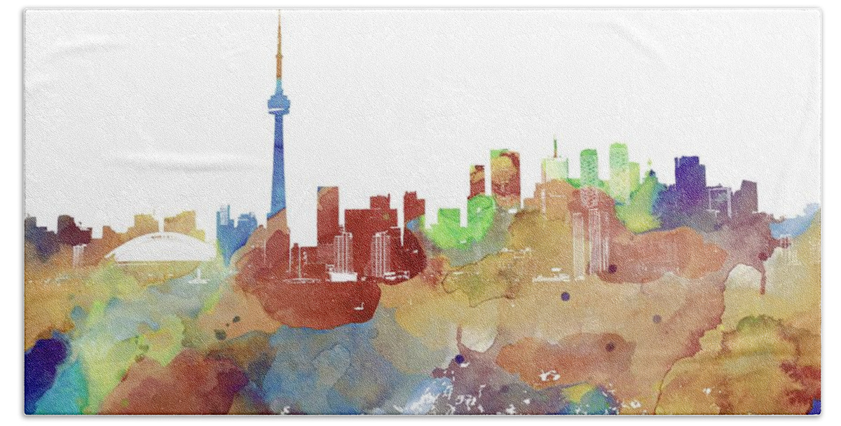 Toronto Beach Towel featuring the mixed media Toronto Ontario Canada multicolor skyline Design 247 by Lucie Dumas