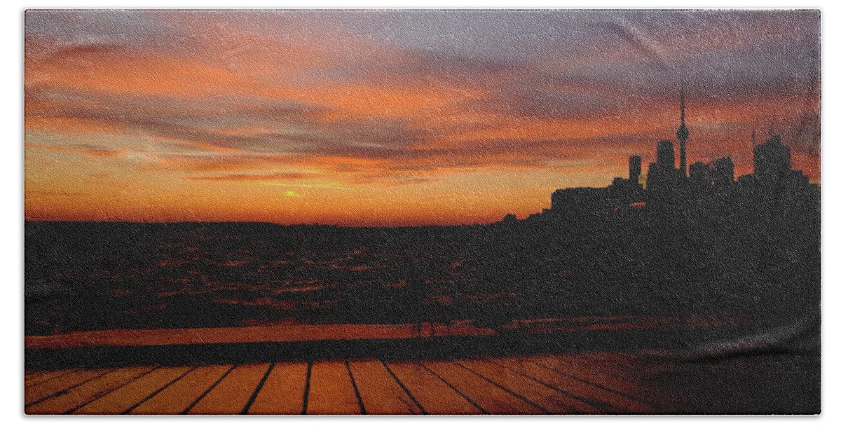 Toronto Beach Towel featuring the photograph Toronto Sunset With Boardwalk by Kreddible Trout