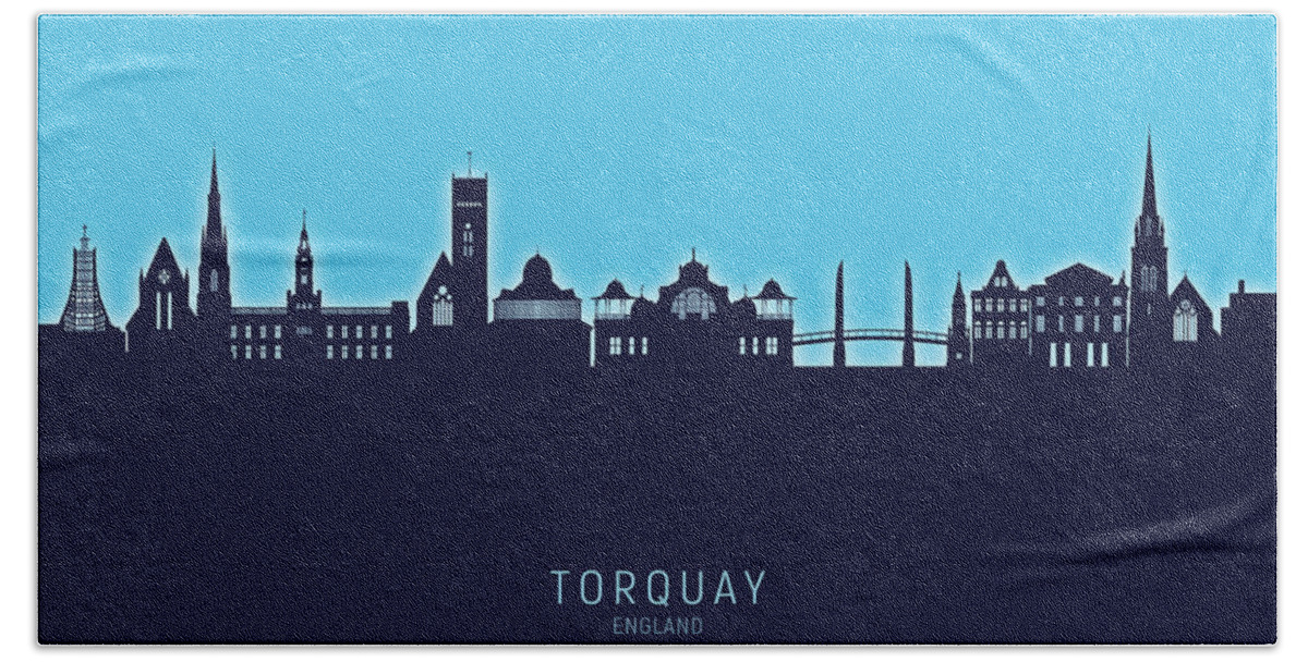 Torquay Beach Towel featuring the digital art Torquay England Skyline #52 by Michael Tompsett