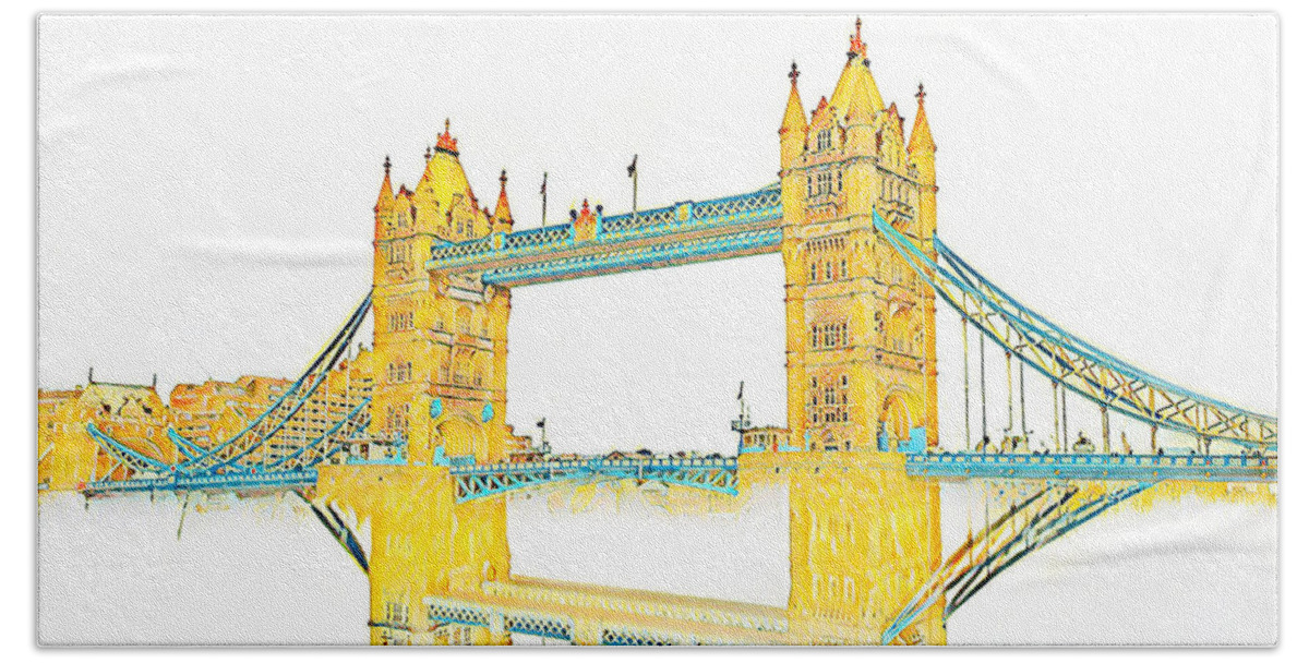 London Beach Towel featuring the digital art Tower Bridge, London by La Moon Art