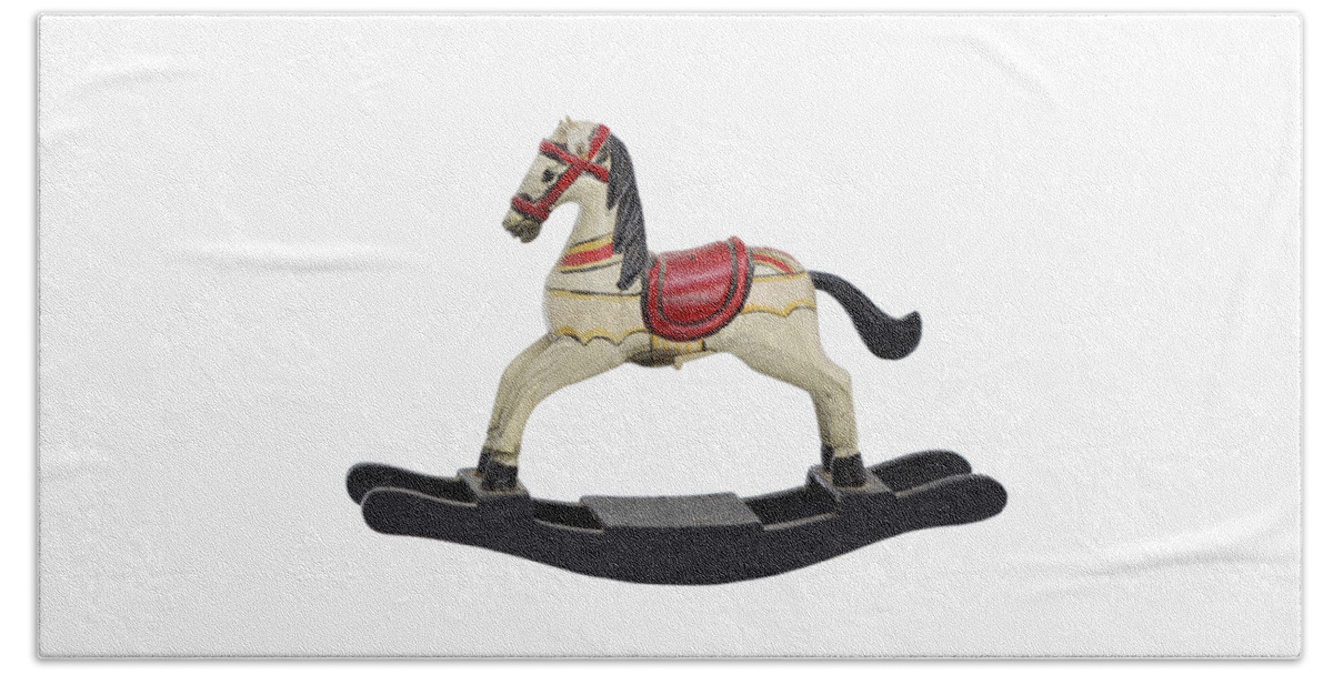  Isolated Beach Towel featuring the photograph Childrens toy rocking horse design by Tom Conway