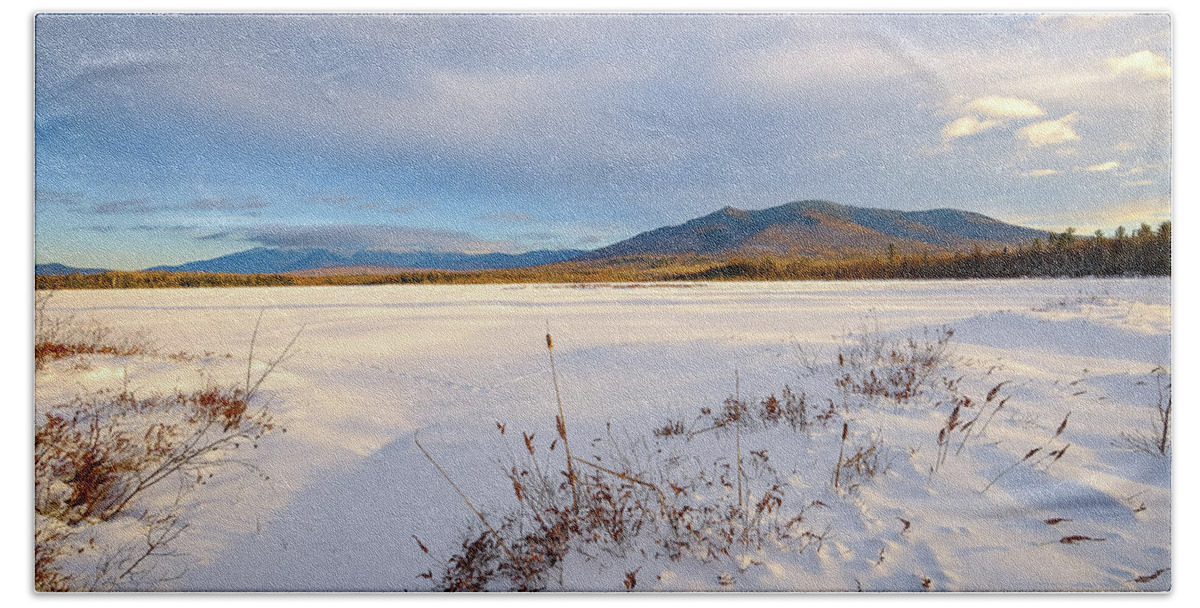 New Hampshire Beach Towel featuring the photograph Tracks In The Snow, Cherry Pond. by Jeff Sinon