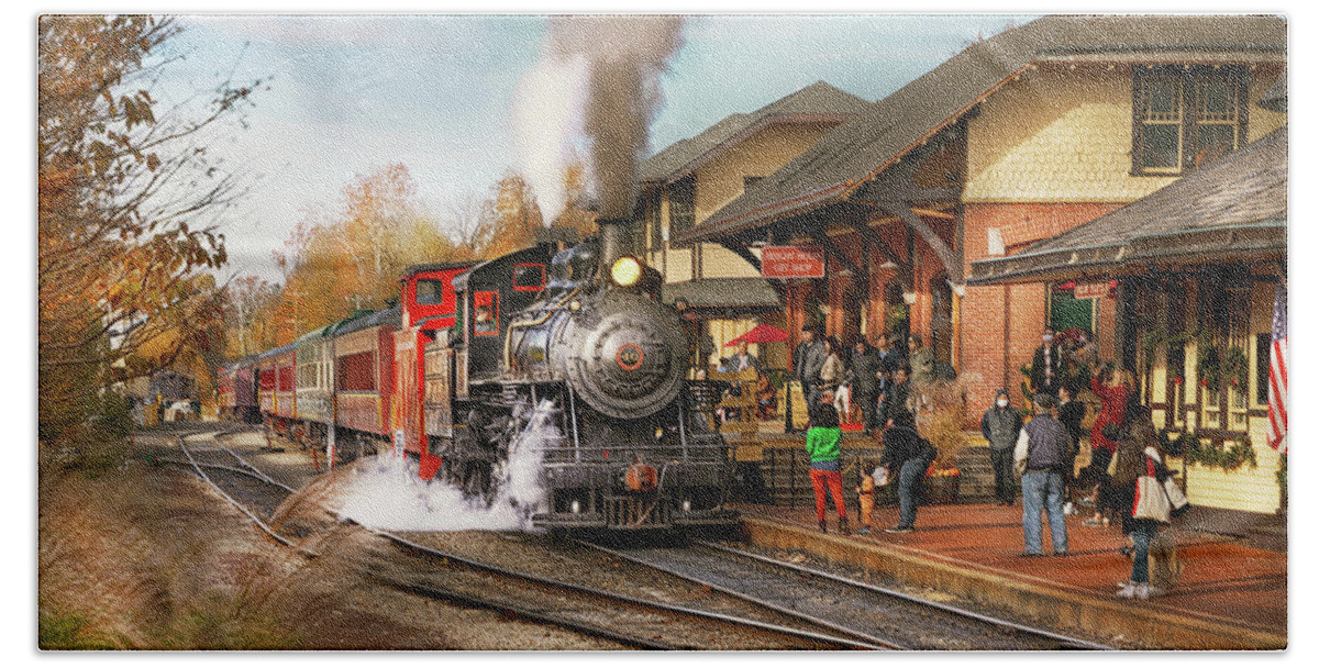Train Beach Towel featuring the photograph Train Station - The New Hope Locomotive by Mike Savad