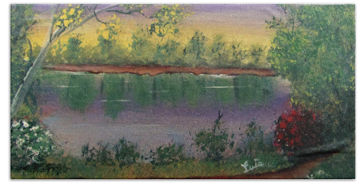 Water Beach Towel featuring the painting Tranquil Waters by Luis F Rodriguez