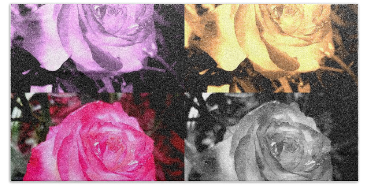 Rose Beach Towel featuring the photograph Transformation Of A Rose In Warhol style by Leonida Arte