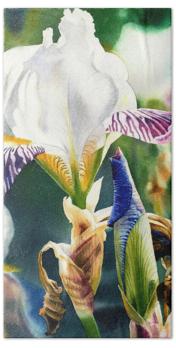 Iris Beach Towel featuring the painting Translucent Iris by Espero Art