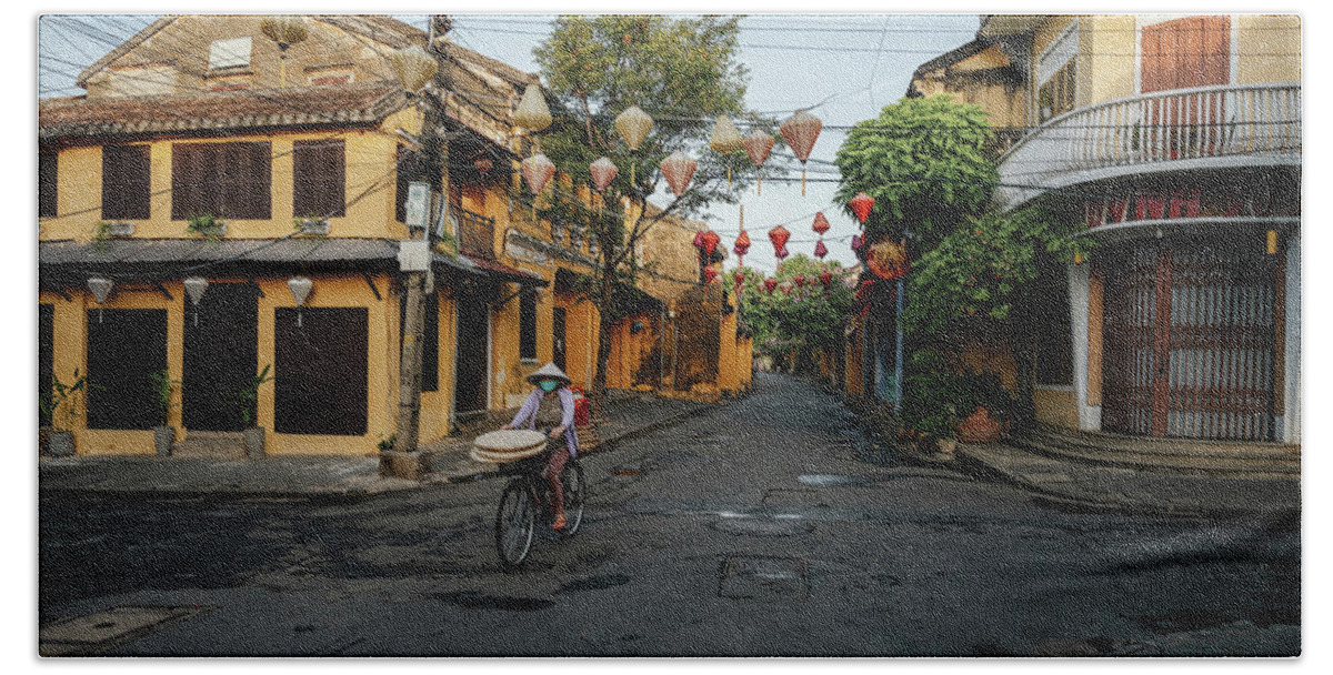 Awesome Beach Towel featuring the photograph traveling in Hoi An ancient town by Khanh Bui Phu