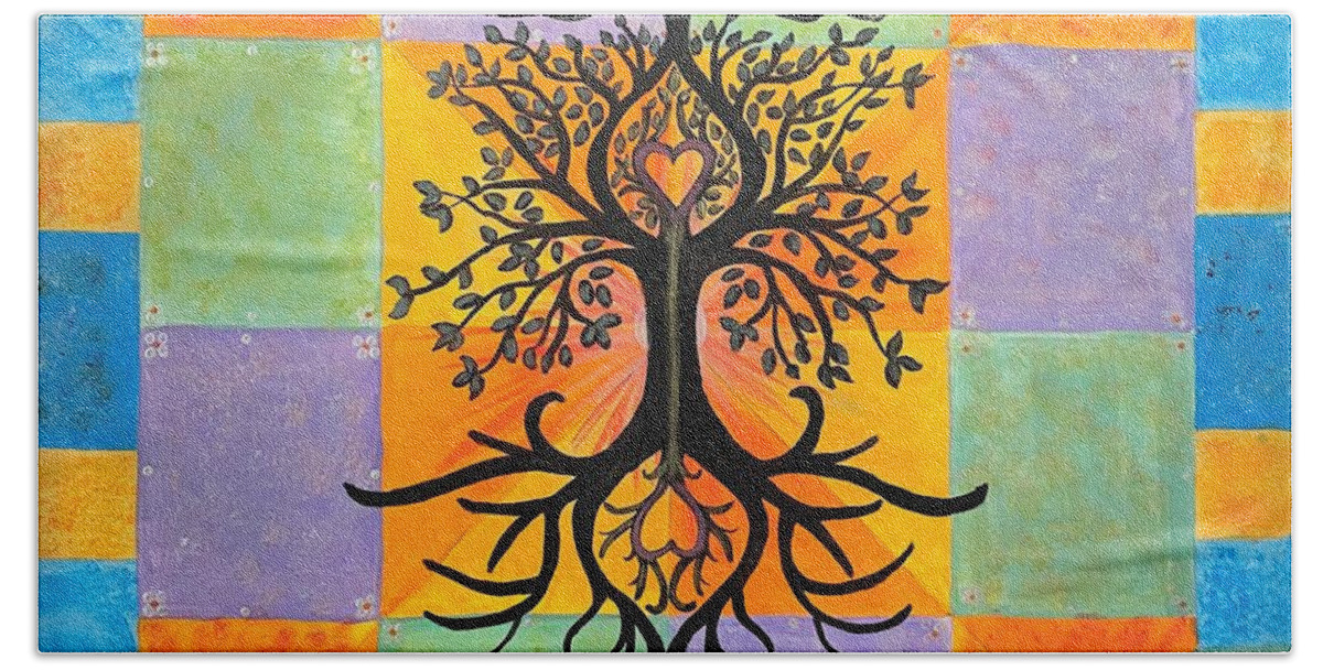 Tree Of Life Beach Towel featuring the painting Tree of Life by Nancy Sisco