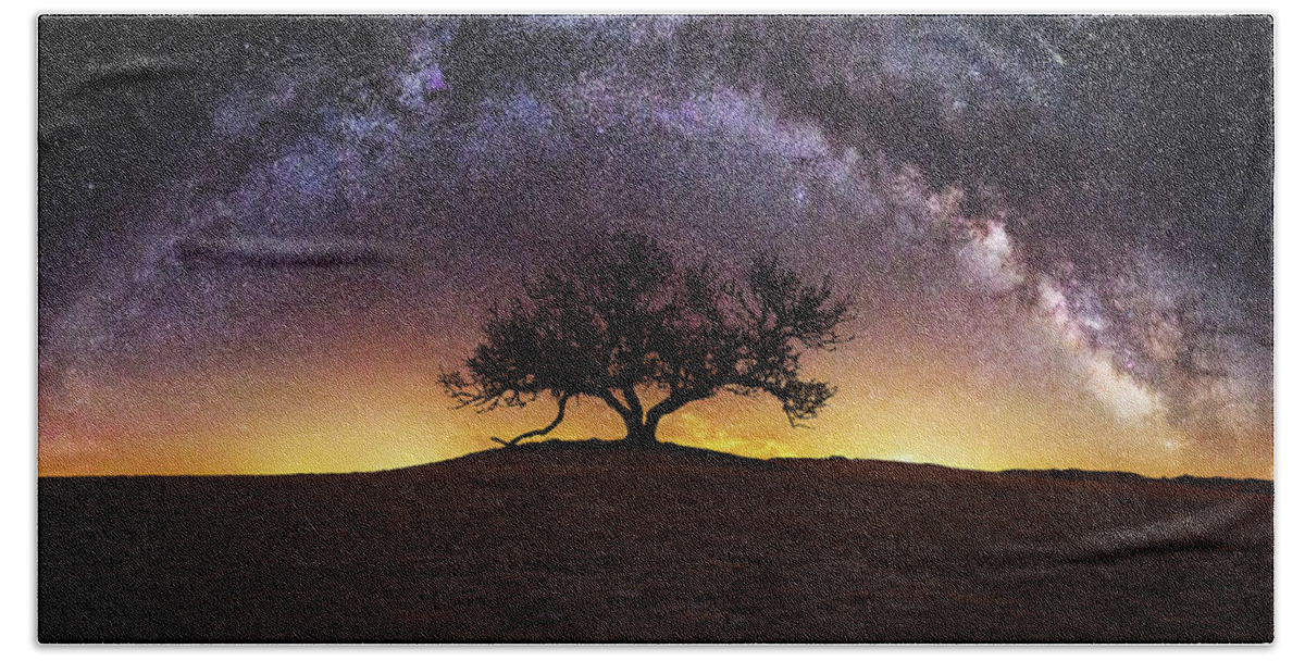 Milky Way Beach Towel featuring the photograph Tree of Wisdom by Aaron J Groen