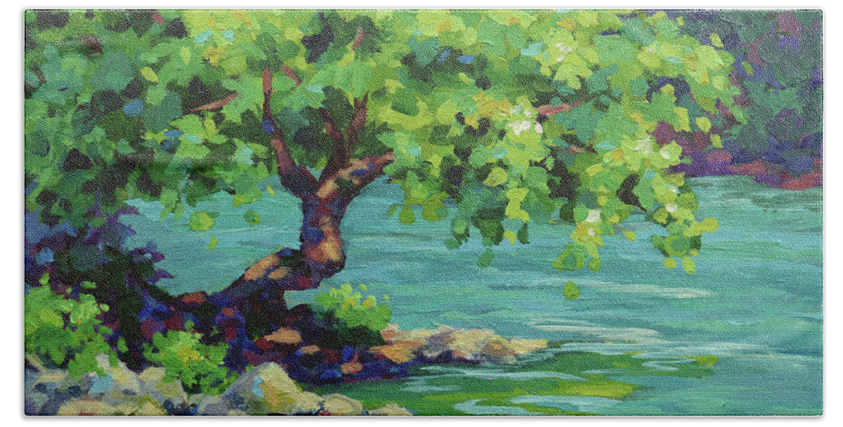 Trees Beach Towel featuring the painting Tree on the River by Karen Ilari