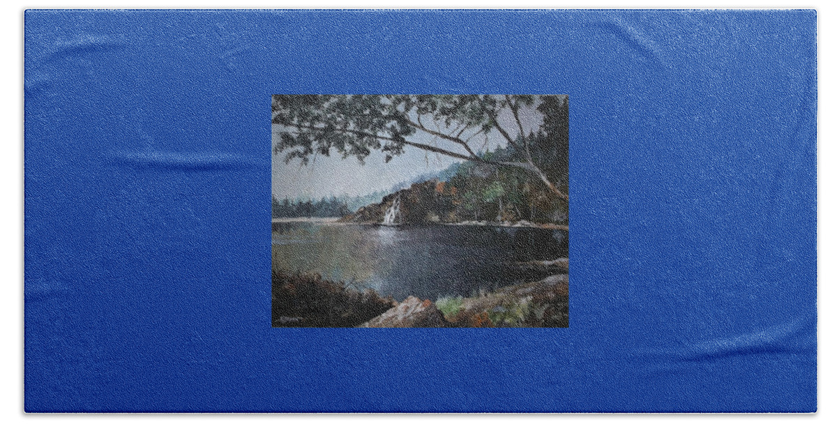 Trickling Falls Beach Towel featuring the painting Trickling Falls by Al Brown