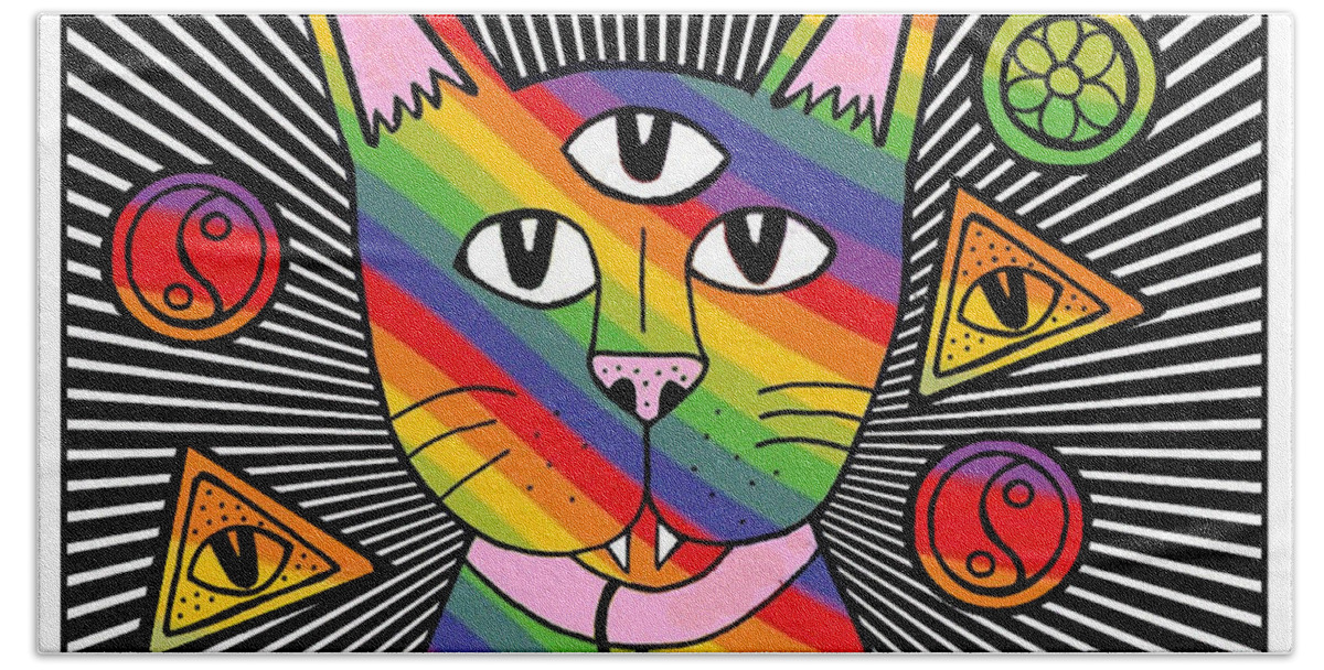 Trippy Beach Sheet featuring the drawing Trippy Kitty by Chelsea Geldean
