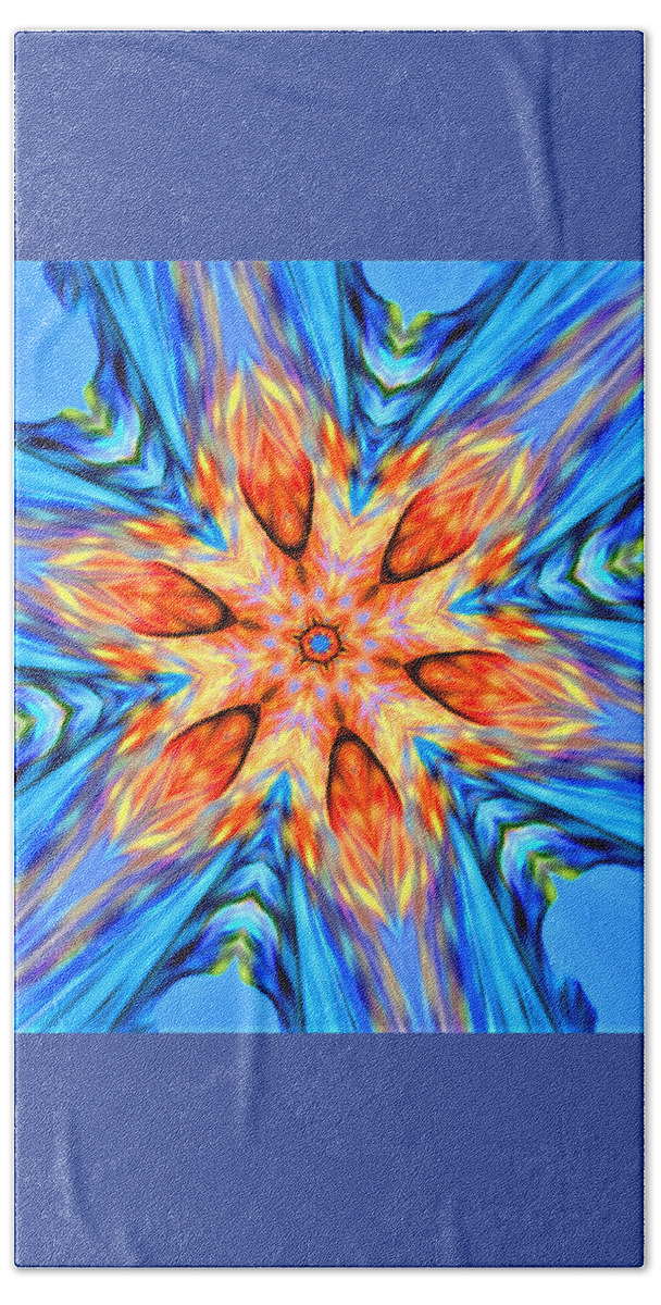 Abstract Beach Towel featuring the digital art Tropical Fire Flower - Abstract by Ronald Mills