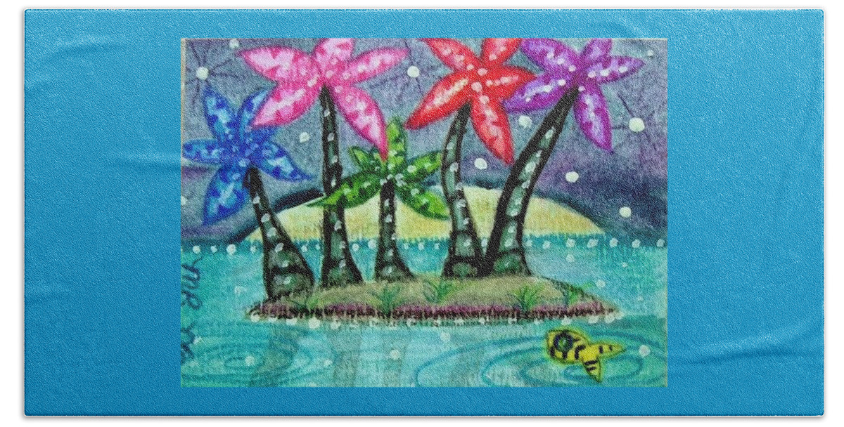 Tropical Beach Towel featuring the painting Tropical Island by Monica Resinger