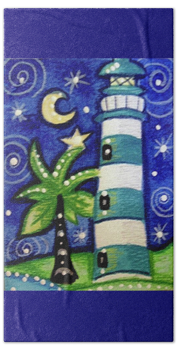 Lighthouse Painting Beach Towel featuring the painting Tropical Lighthouse by Monica Resinger