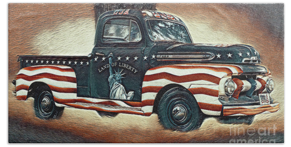 Trucks Beach Towel featuring the mixed media Trucking Liberty 3 by DB Hayes