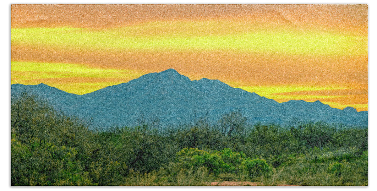 Mark Myhaver Photography Beach Towel featuring the photograph Tucson Mountains Sunset 25044 by Mark Myhaver