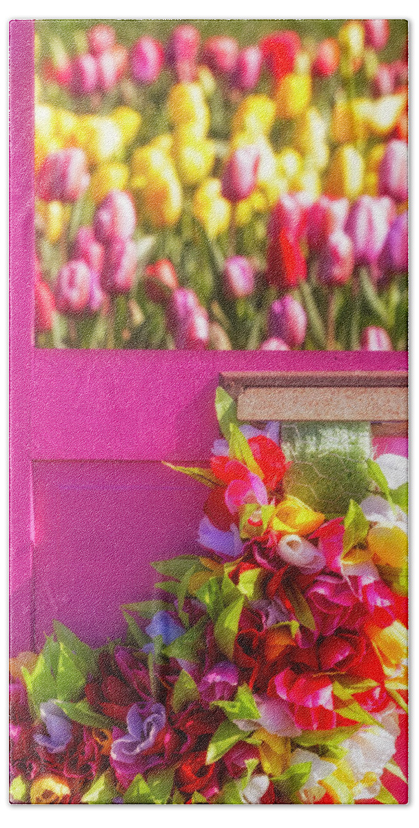 Tulip Beach Towel featuring the photograph Tulip Parcel Delivery by Susan Candelario