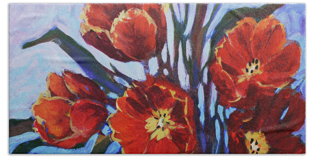 Tulips Beach Towel featuring the painting Tulips by Jo Smoley