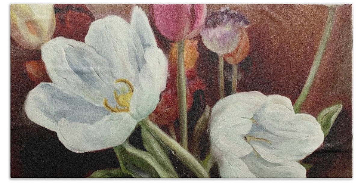 Tulips Beach Towel featuring the painting Tulips by Melissa Torres