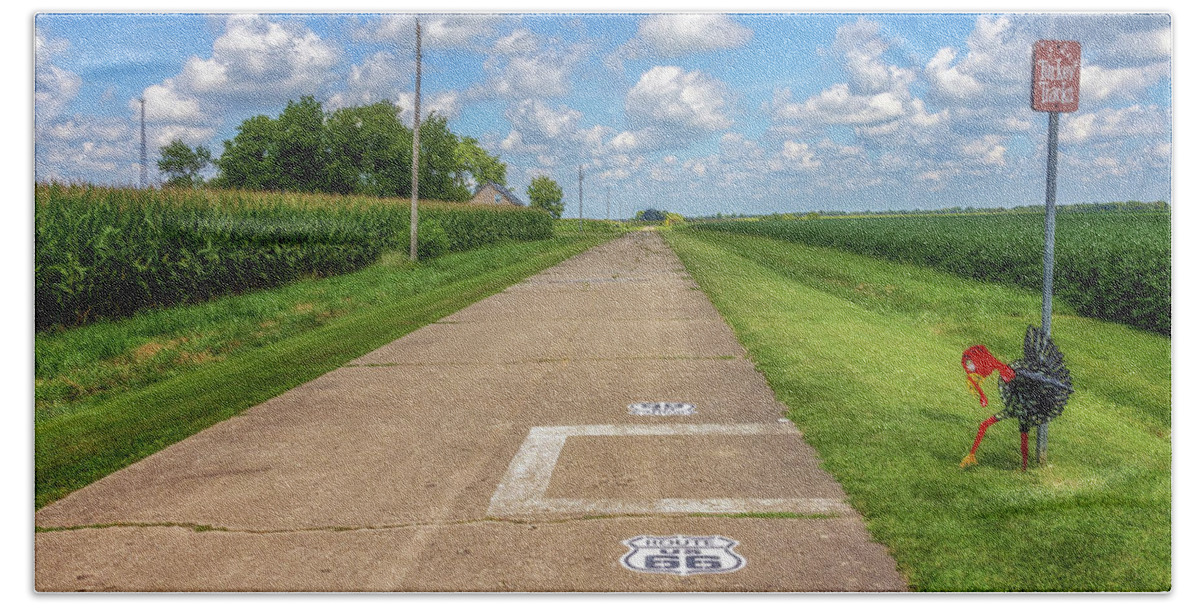 Route 66 Beach Towel featuring the photograph Turkey Tracks on Route 66 - Nilwood, Illinois by Susan Rissi Tregoning