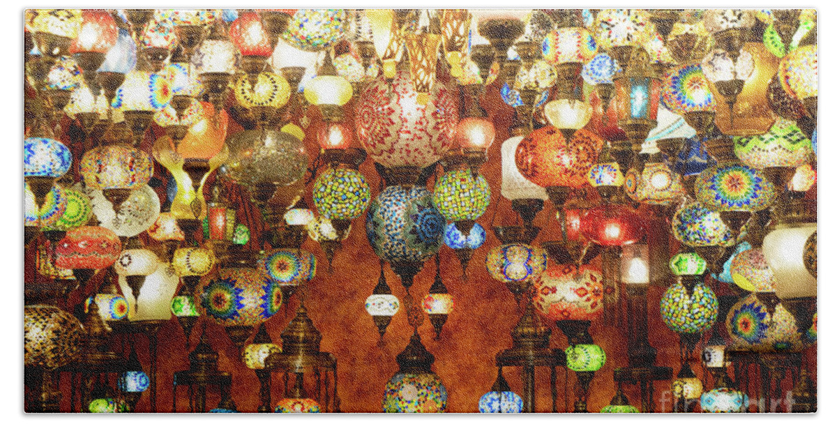 Grand Bazar Beach Towel featuring the photograph Turkish lamps by Anastasy Yarmolovich