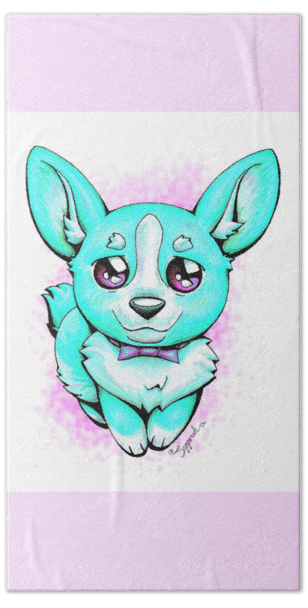 Puppy Beach Towel featuring the drawing Turquoise Corgi by Sipporah Art and Illustration