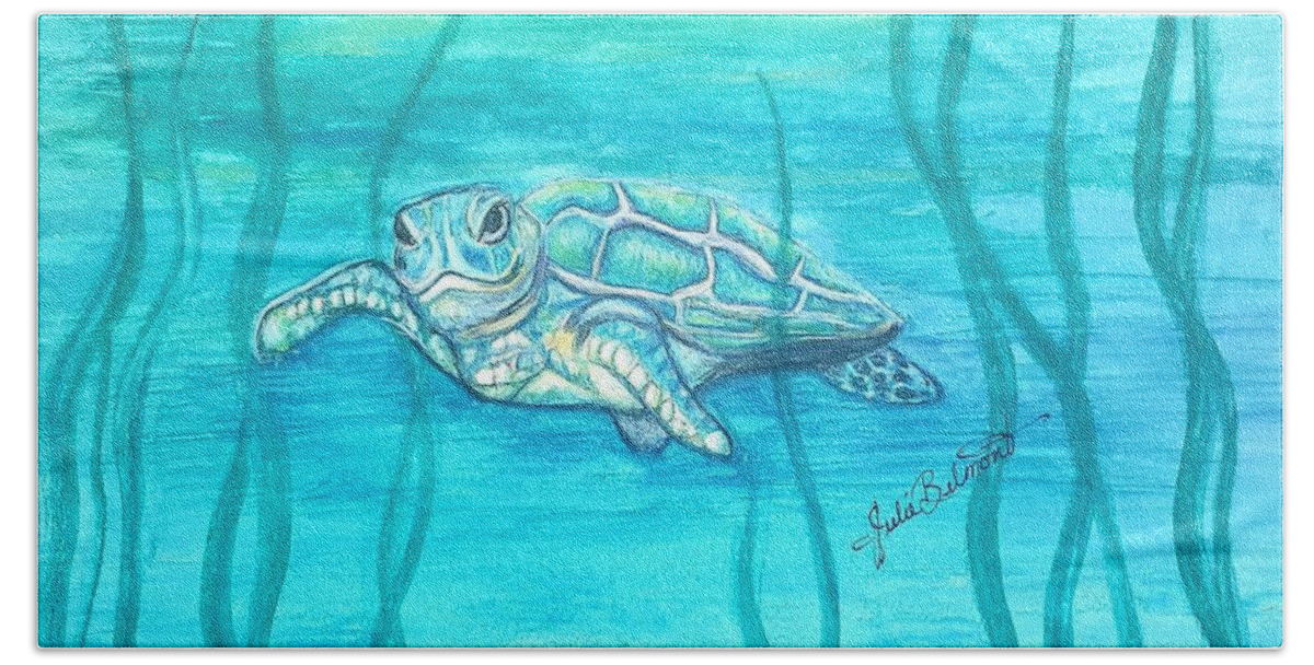 Sea Turtle Beach Towel featuring the painting Turquoise Turtle by Julie Belmont