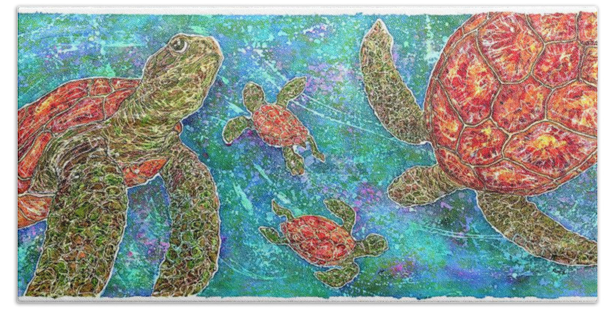 Turtle Beach Towel featuring the painting Turtle Convergence by Nick Cantrell