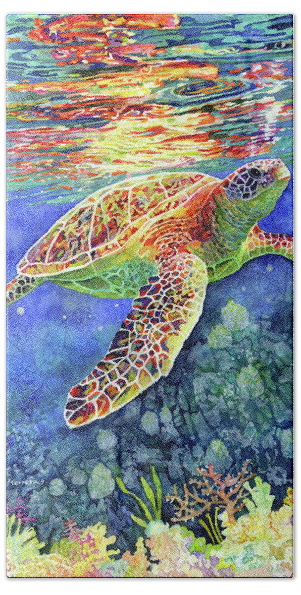 Turtle Beach Towel featuring the painting Turtle Reflections-pastel colors by Hailey E Herrera