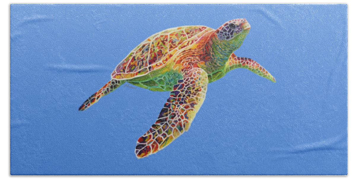 Turtle Beach Towel featuring the painting Turtle Reflections - solid background by Hailey E Herrera