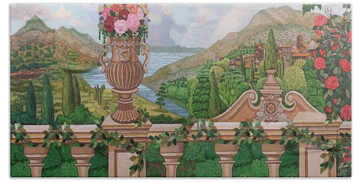  Beach Towel featuring the painting Tuscany River Shower Curtain Version by Bonnie Siracusa