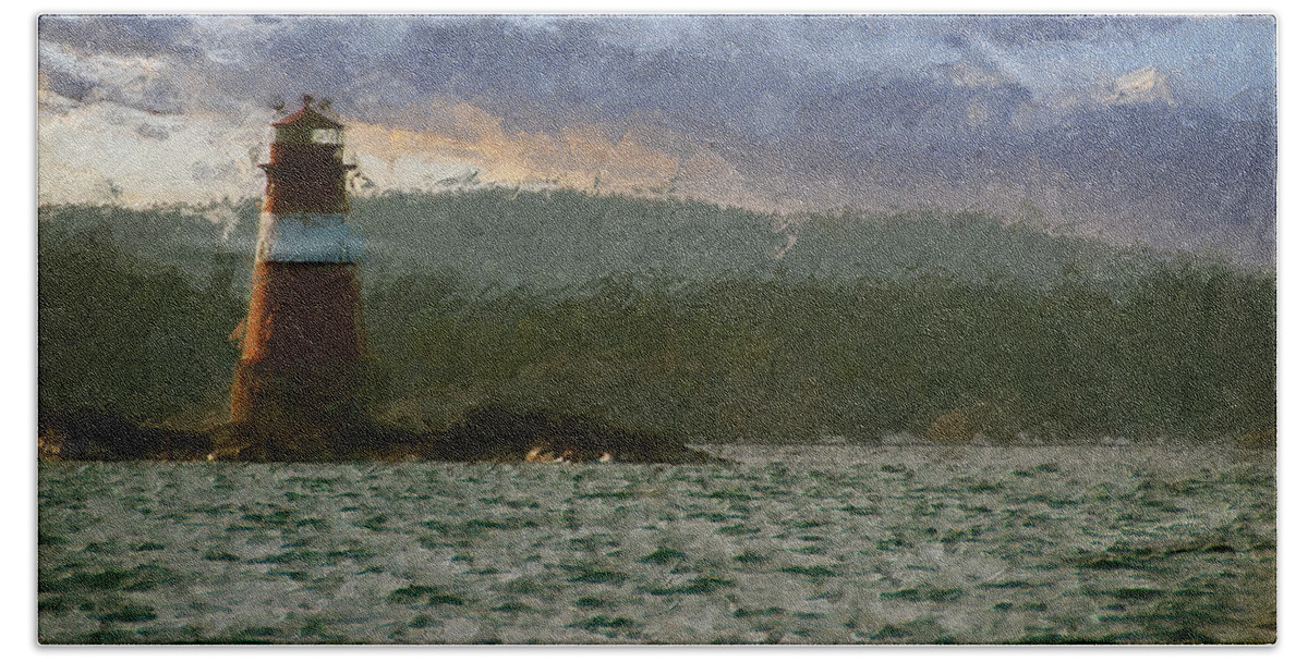 Lighthouse Beach Towel featuring the digital art Tvedestrand lighthouse by Geir Rosset