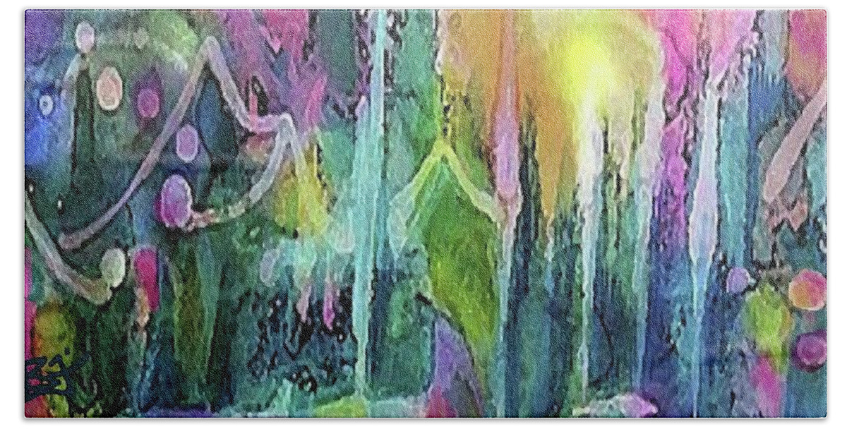 Abstract Expressionism Beach Towel featuring the painting Twilight into Dawn by Jean Batzell Fitzgerald