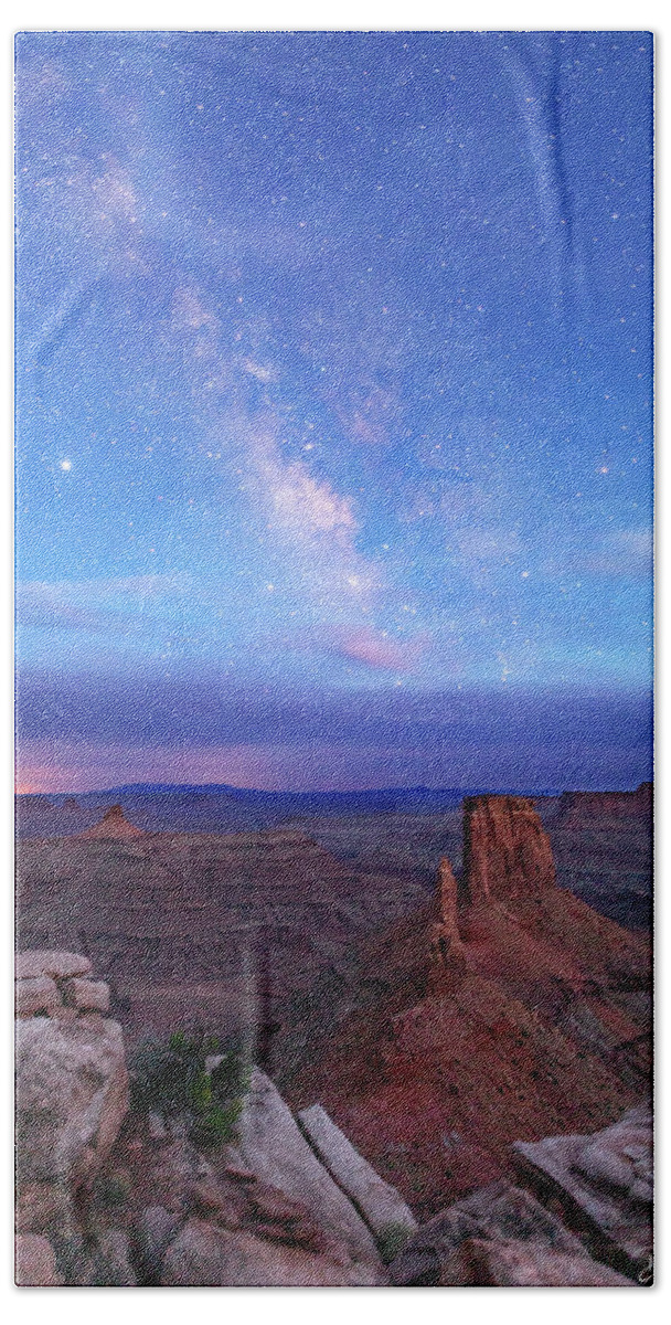 Canyonlands Southwest Desert Colorado Plateau Moab Utah Sunset Blm Beach Towel featuring the photograph Twilight Milky Way at Marlboro Point by Dan Norris
