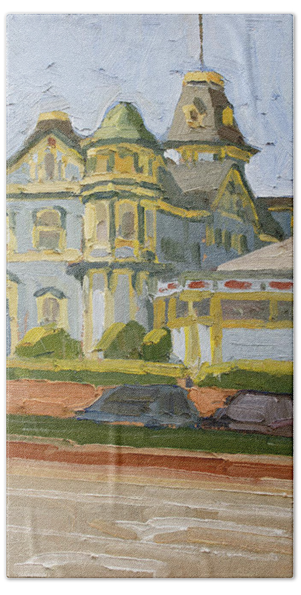 Twin Inn Beach Towel featuring the painting Twin Inn - Carlsbad, California by Paul Strahm