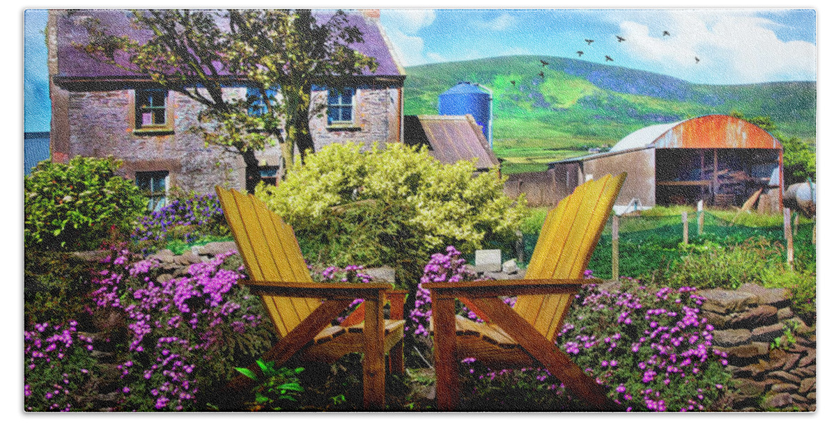 Barns Beach Towel featuring the photograph Two Chairs in an Irish Garden by Debra and Dave Vanderlaan