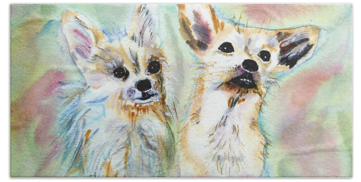 Chihuahua Beach Sheet featuring the painting Two Chihuahuas In Watercolor by Her Arts Desire